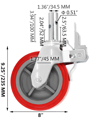 stem mount caster 8"